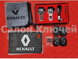 Подарочный набор для Renault №3 (заглушки, брелок, микрофибра, силиконовый коврик, чехол для ключа, колпачки)