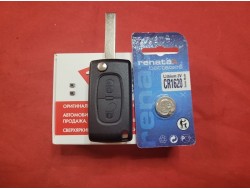 Ключ Peugeot выкидной Корпус 2 кнопки + микрики 2 шт. + батарейка Renata CR1620