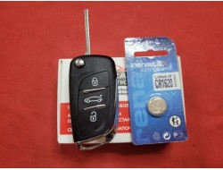 Ключ Citroen выкидной улучшенный корпус 3 кнопки + батарейка Renata CR1620