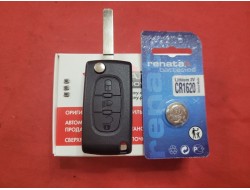 Ключ Citroen выкидной Корпус 3 кнопки + микрики 3 шт. + батарейка Renata CR1620